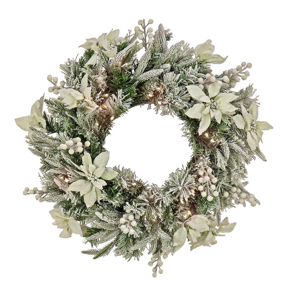 National Tree Company 26 in. Frosted Colonial Wreath with 70 LED Lights