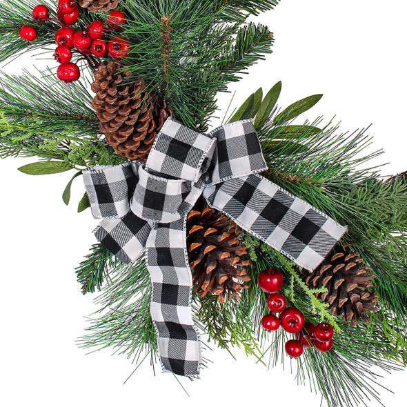 24 in. Christmas Wreath with Plaid Bow