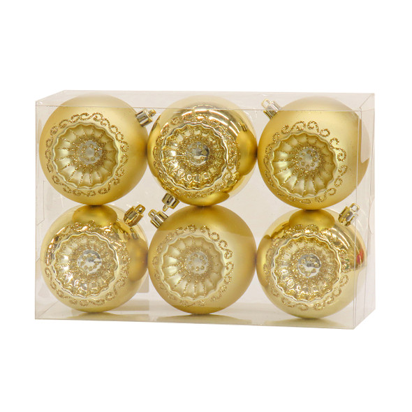 10 in. Ornate Gold Christmas Ball Ornaments, Set of 6