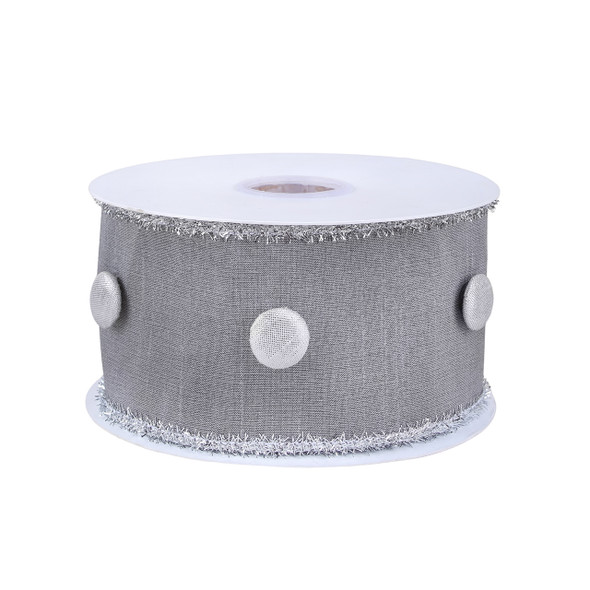 National Tree Company 3 in. x 15 yds. Metallic Buttons Double Fused Dupioni Ribbon, Silver