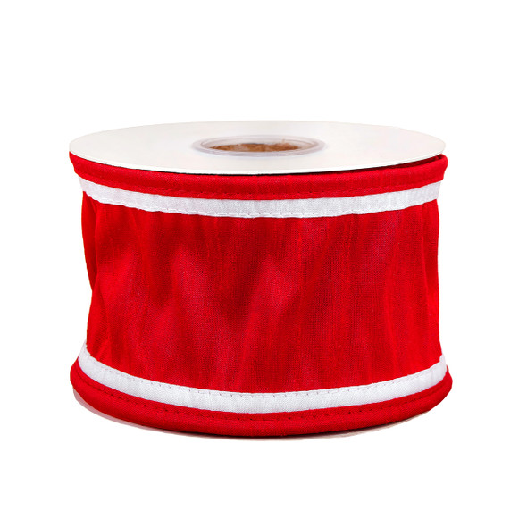 National Tree Company 3 in. x 15 yds. Dupioni Double Side Piping Ribbon, Red/White