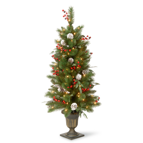 National Tree Company 4 ft. Frosted Pine Berry Entrance Tree with 70 Clear Lights