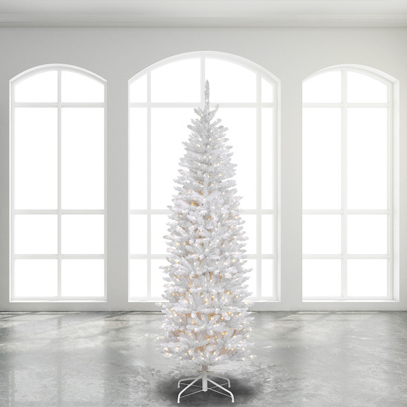 National Tree Company 7 ft. Kingswood White Fir Pencil Christmas Tree with 300 Clear Lights