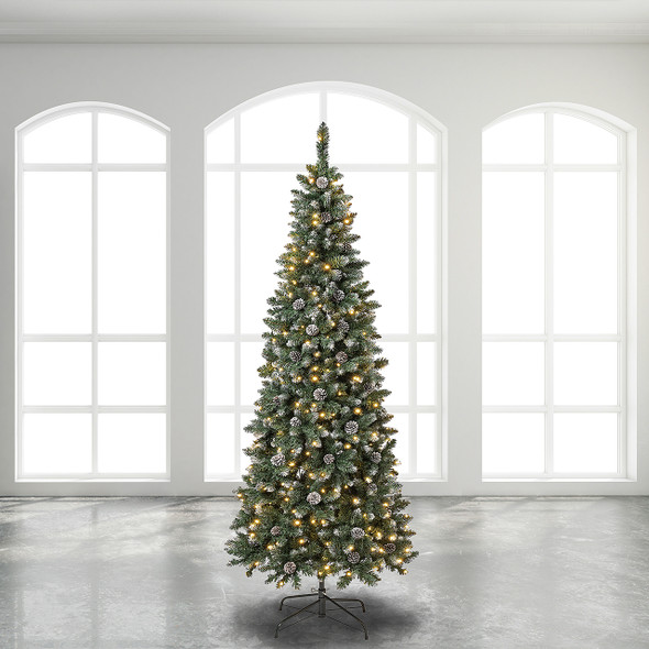 National Tree Company 7.5 ft. Oakley Hills Snow Slim Tree with 350 LED Lights