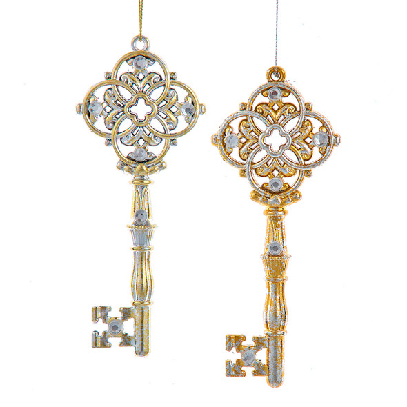 In-Store Only - 6.5 in. Gold and Silver Ombre Key Ornaments, Set of 2 