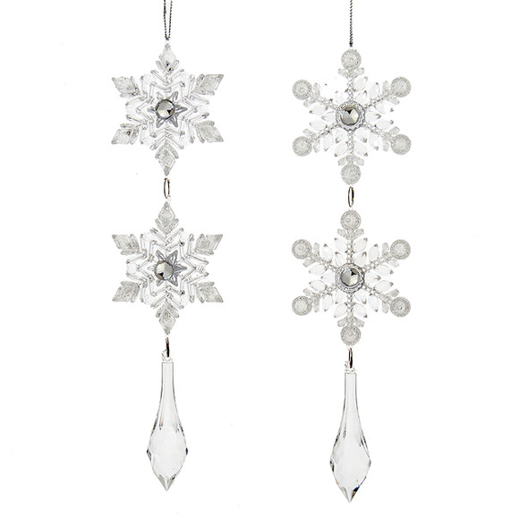 In-Store Only - 8.9 in. Clear Ice Snowflake Dangle Drop Ornaments, Assortment of 2