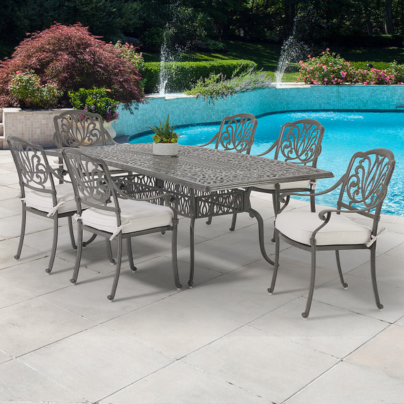 Cadiz Cast Aluminum with Cushions 7 Piece Dining Set + 84 x 42 in. Table