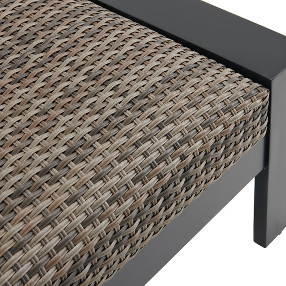 Chelsea Textured Black Aluminum and Weathered Teak Outdoor Wicker Concealed Cushion Ottoman Chelsea Textured Black Aluminum and Weathered Teak Outdoor Wicker Concealed Cushion Ottoman