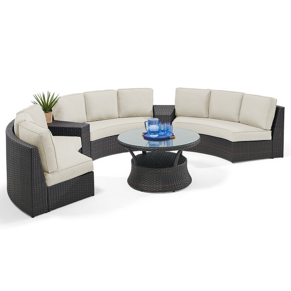 San Lucas Outdoor Wicker with Cushions 6 Piece Contour Sectional + 42 in. D Coffee Table