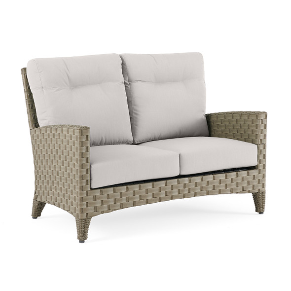 Gramercy Sea Grey Outdoor Wicker with Cast Silver Cushions Loveseat 