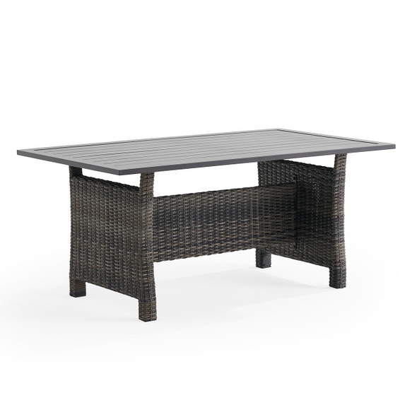 Venice Silver Oak Outdoor Wicker with Cushions 4 Piece Sofa Group + 59 x 32 in. Woven Top Lounge Table