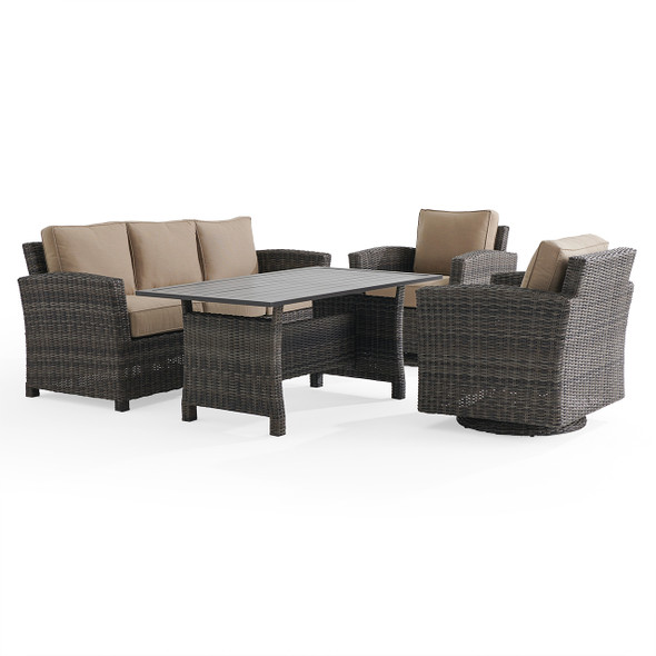 Venice Silver Oak Outdoor Wicker with Cushions 4 Piece Swivel Sofa Group + 59 x 32 in. Aluminum Top Lounge Table