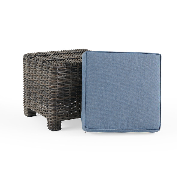 Venice Silver Oak Outdoor Wicker + Cushion Ottoman