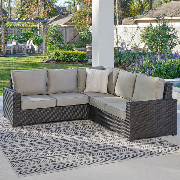 San Lucas Dark Elm Outdoor Wicker with Cushions 3 Piece Sectional