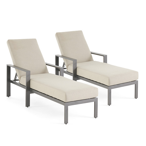 Soho Slate Grey Aluminum with Cushions 2 Piece Chaise Lounge Set