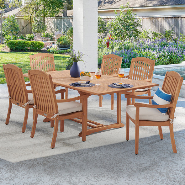 Eastchester Teak with Cushions 7 Piece Dining Set + Bristol 67-87 x 47 in. Extension Table