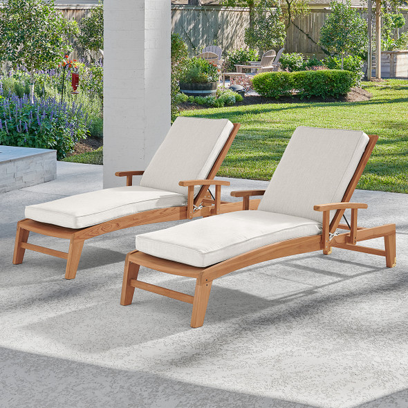 Pembroke Natural Stain Solid Teak With Cushions 2 Piece Chaise Lounge Set