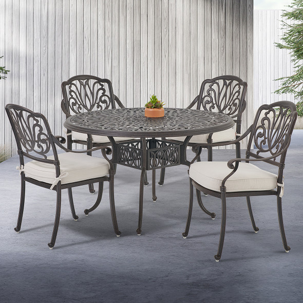 Cadiz Cast Aluminum with Cushions 5 Piece Dining Set + 48 in. D Table -