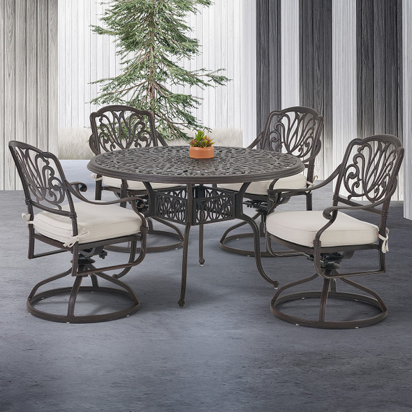 Cadiz Cast Aluminum with Cushions 5 Piece Swivel Dining Set + 48 in. D Table -