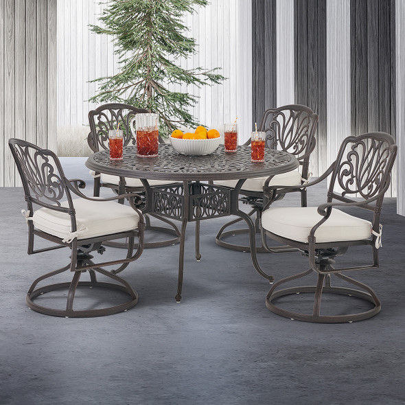 Cadiz Cast Aluminum with Cushions 5 Piece Swivel Dining Set + 48 in. D Table -