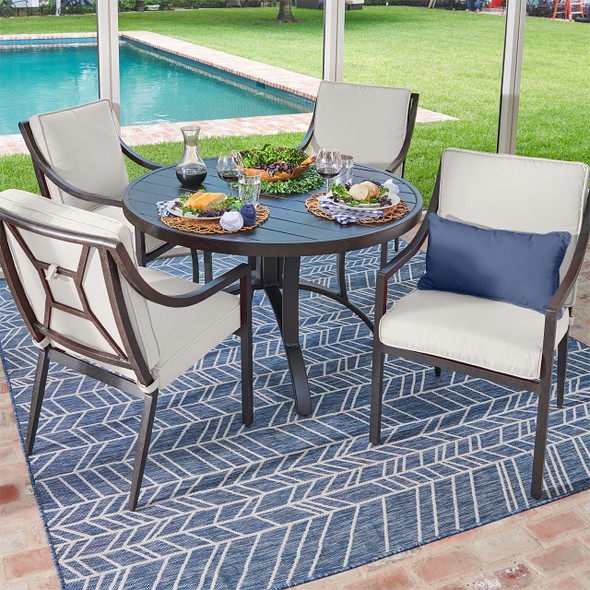 Hill Country Aged Bronze Aluminum and Cushion 5 Piece Dining Set + 48 in. D Table -