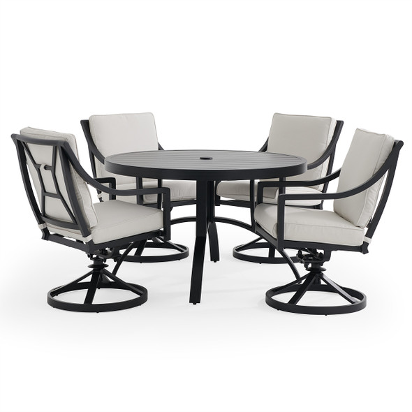 Hill Country Aged Bronze Aluminum and Cushion 5 Piece Swivel Dining Set + 48 in. D Table -