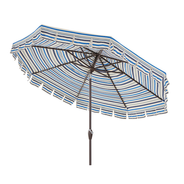 Tempo 9 ft. Indigo Stripe Canopy and Bronze Aluminum Market Umbrella