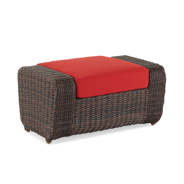 Valencia Sangria Outdoor Wicker with Jockey Red Cushion Large Ottoman