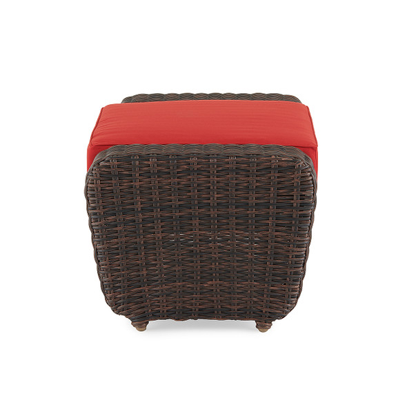 Valencia Sangria Outdoor Wicker with Jockey Red Cushion Large Ottoman