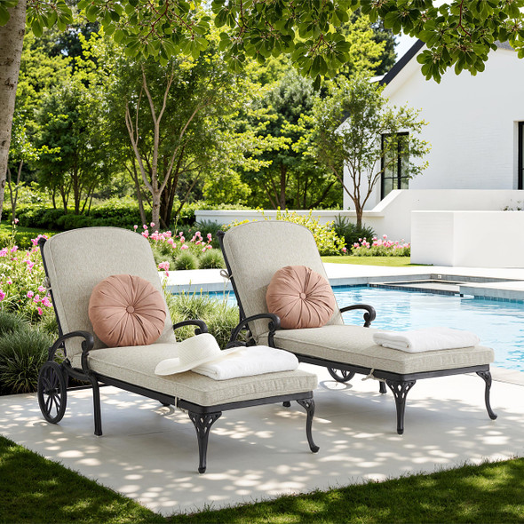 Naples Aged Bronze Cast Aluminum with Cushions 2 Piece Chaise Lounge Set