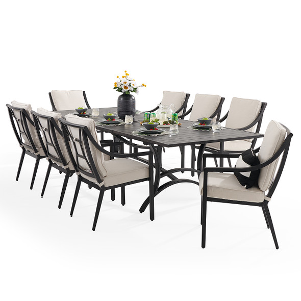 Hill Country Aged Bronze Aluminum and Cushion 9 Piece Dining Set + 88-118 x 48 in. Extension Table