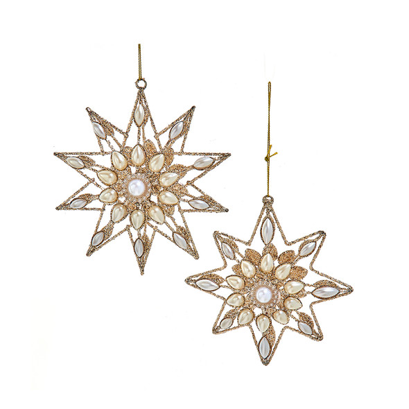 In-Store Only - 5 in. Platinum Metal Snowflake with Pearls Ornaments, Assortment of 2