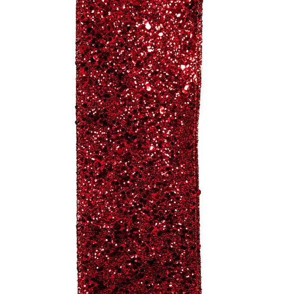 In-Store Only - 2.5 in. x 30 yds. Double Wire Metallic Glittered Ribbon, Red