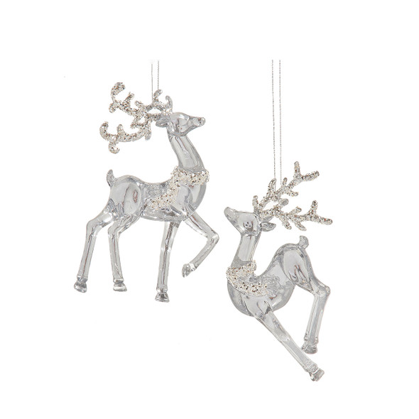 In-Store Only - Clear Deer with Silver Glitter Ornaments, Assortment of 2