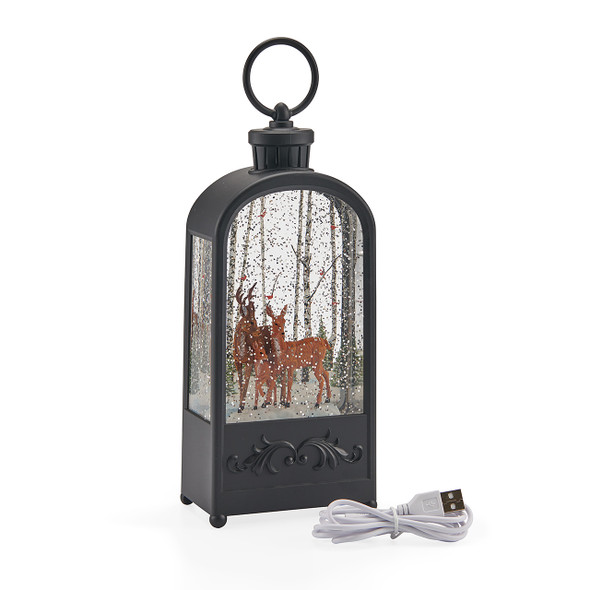 9.5 in. LED Battery-Operated Deer and Trees Snow Globe
