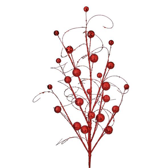 In-Store Only - 34 in. Red Glitter and Sequin Wispy Ball Spray