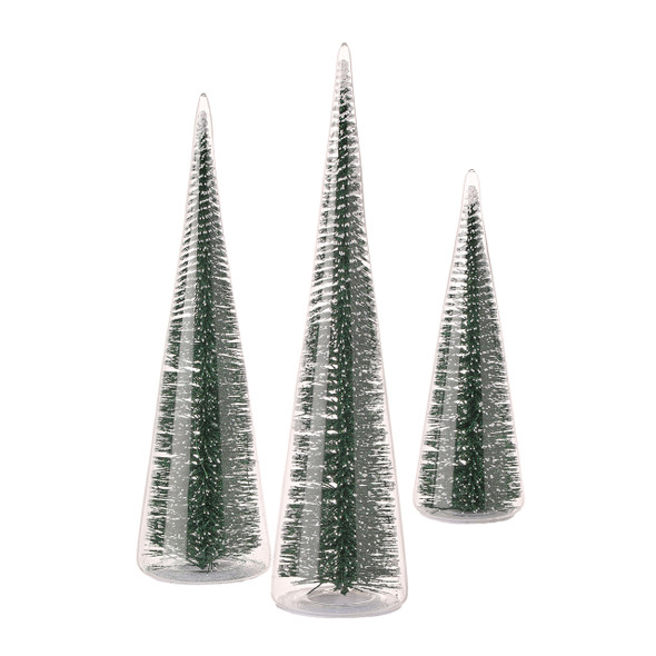 In-Store Only - Assorted Sized Green Bristle Tree in Glass, Set of 3
