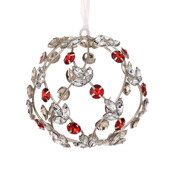In-Store Only - 4 in. Red and Clear Jeweled Metal Open Ball Ornament
