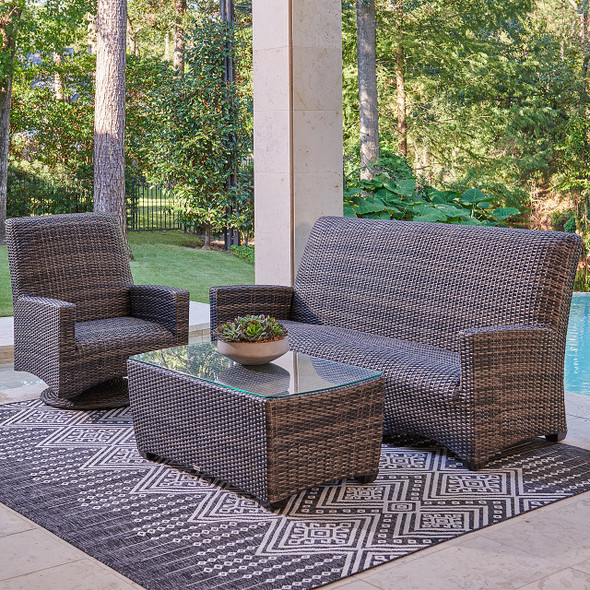 Tribeca Husk Outdoor Wicker with Concealed Cushions 3 Piece Swivel Sofa Group + 48 x 26 in. Coffee Table