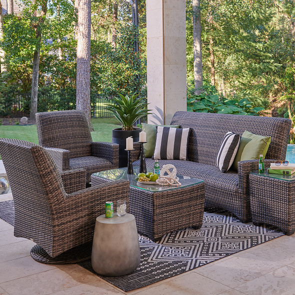 Tribeca Husk Outdoor Wicker with Concealed Cushions 4 Piece Swivel Sofa Group + 48 x 26 in. Coffee Table Tribeca Husk Outdoor Wicker with Concealed Cushions 4 Piece Swivel Sofa Group + 48 x 26 in. Coffee Table