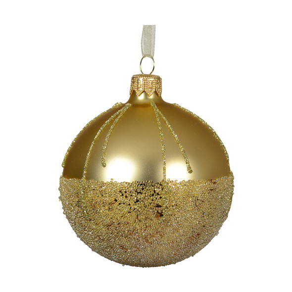 In-Store Only - 80 mm Gold Dipped Glass Christmas Ball Ornament
