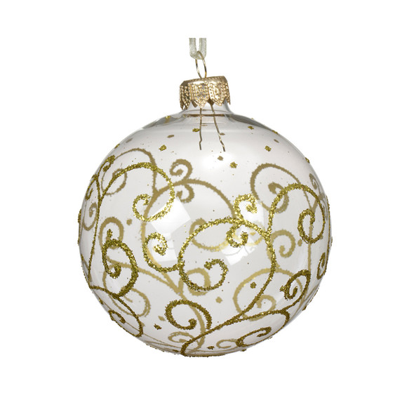 In-Store Only - 80 mm Clear with Gold Swirls Glass Christmas Ball Ornament In-Store Only - 80 mm Clear with Gold Swirls Glass Christmas Ball Ornament
