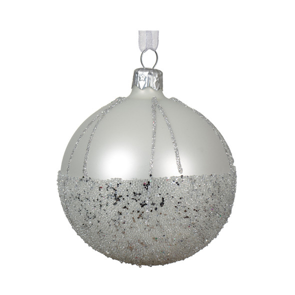 In-Store Only - 80 mm Matte Silver Dipped Glass Christmas Ball Ornament