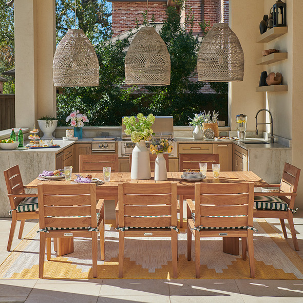 Castello Teak with Cushions 9 Piece Dining Set + 78-102 x 39 in. Extension Table Castello Teak with Cushions 9 Piece Dining Set + 78-102 x 39 in. Extension Table