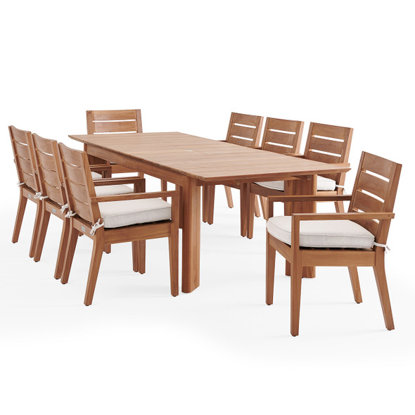 Castello Teak with Cushions 9 Piece Dining Set + 78-102 x 39 in. Extension Table Castello Teak with Cushions 9 Piece Dining Set + 78-102 x 39 in. Extension Table