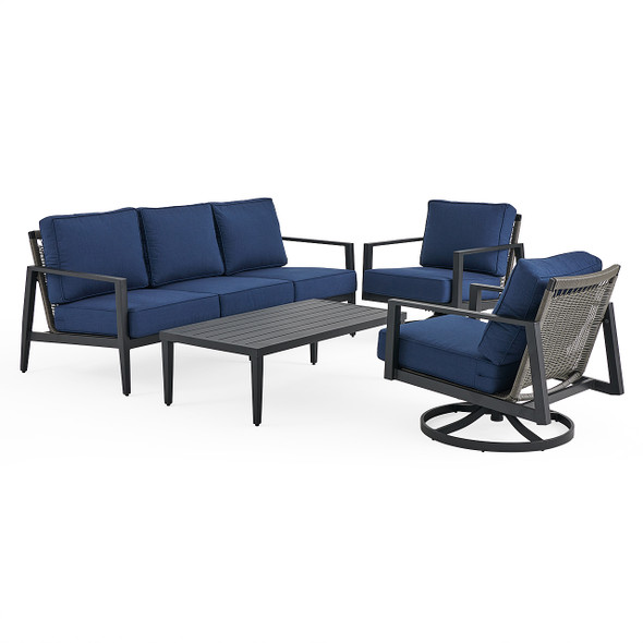 Portofino Husk Midnight with Cushions 4 Piece Swivel Sofa Group + 48 x 26 in. Coffee Table Portofino Husk Midnight with Cushions 4 Piece Swivel Sofa Group + 48 x 26 in. Coffee Table