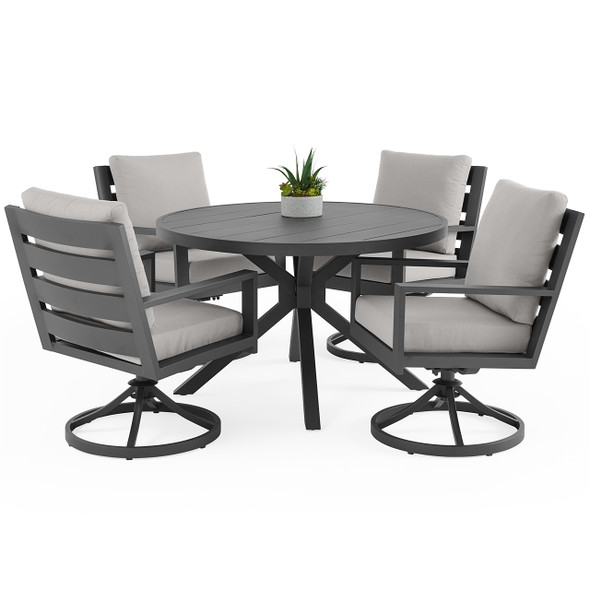 Montecito Charcoal Aluminum with Cushions 5 Piece Dining Set + 48 in. D Table
