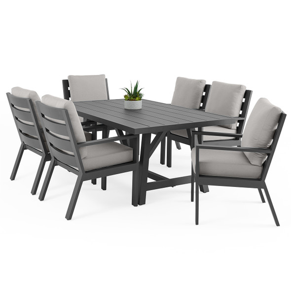 Montecito Charcoal Aluminum with Cushions 7 Piece Combo Dining Set + 70 x 40 in. Table