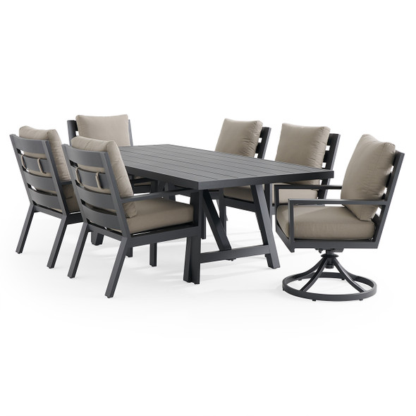 Montecito Charcoal Aluminum with Cushions 7 Piece Combo Dining Set + 84 x 42 in. Table