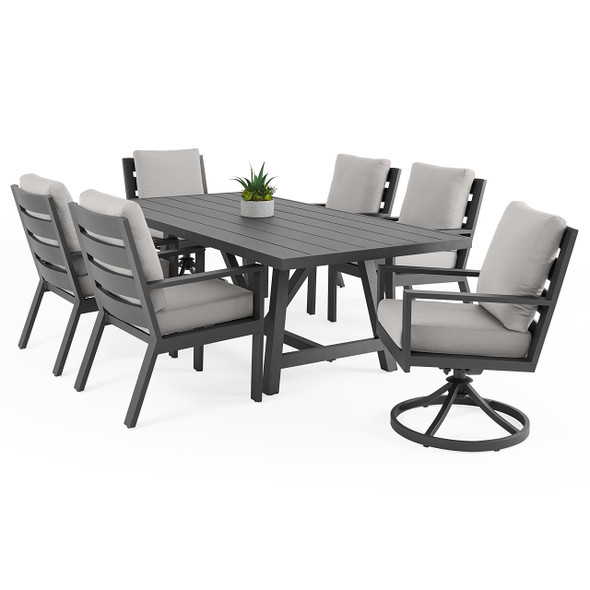 Montecito Charcoal Aluminum with Cushions 7 Piece Combo Dining Set + 84 x 42 in. Table